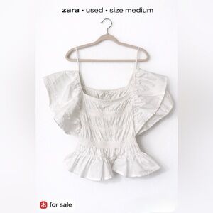 ZARA White Smocked Ruffle Top